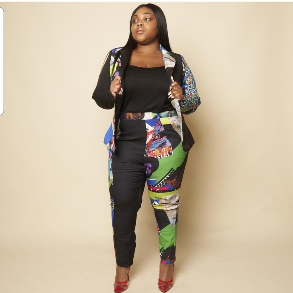 NWT PLUS SZ 4X Pop Art Blazer with Straight-leg Pants fits Like 3X